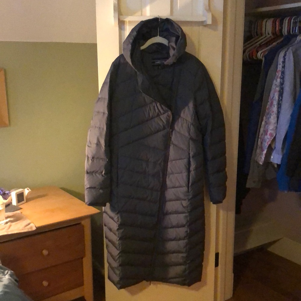 Lands’ End 600 Fill Down Coat. Medium Tall, slate grey.